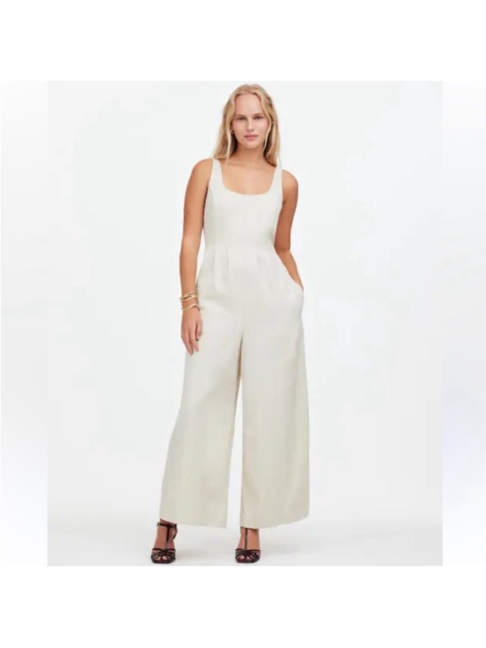 Madewell Sleeveless Wide-Leg Jumpsuit in Cream